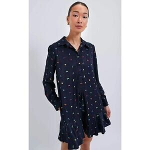 Tuckernuck Navy Embroidered Floral Callahan Shirt Dress